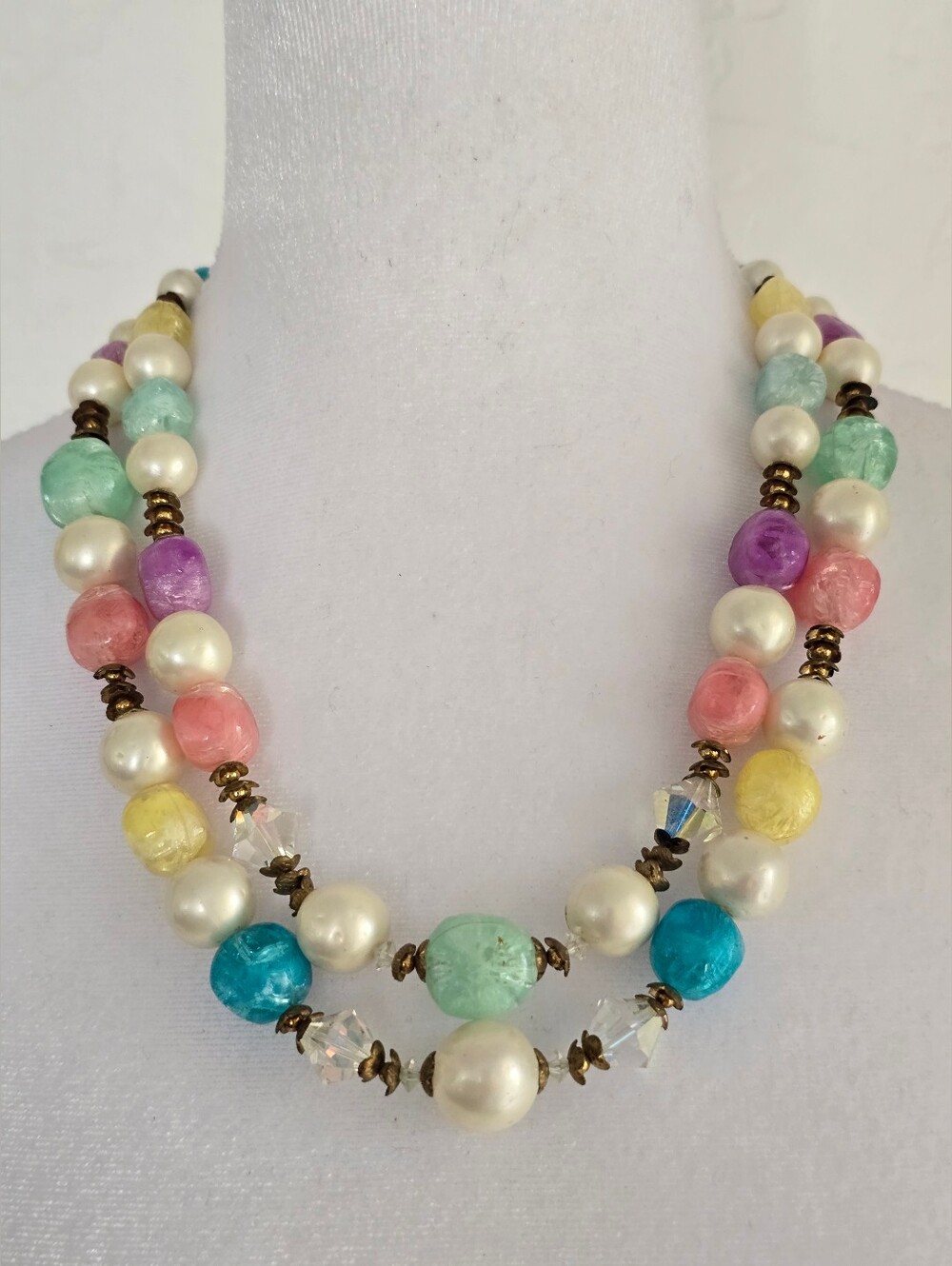 Vintage Multi-Color Pearl & Bead Double Strand Necklace